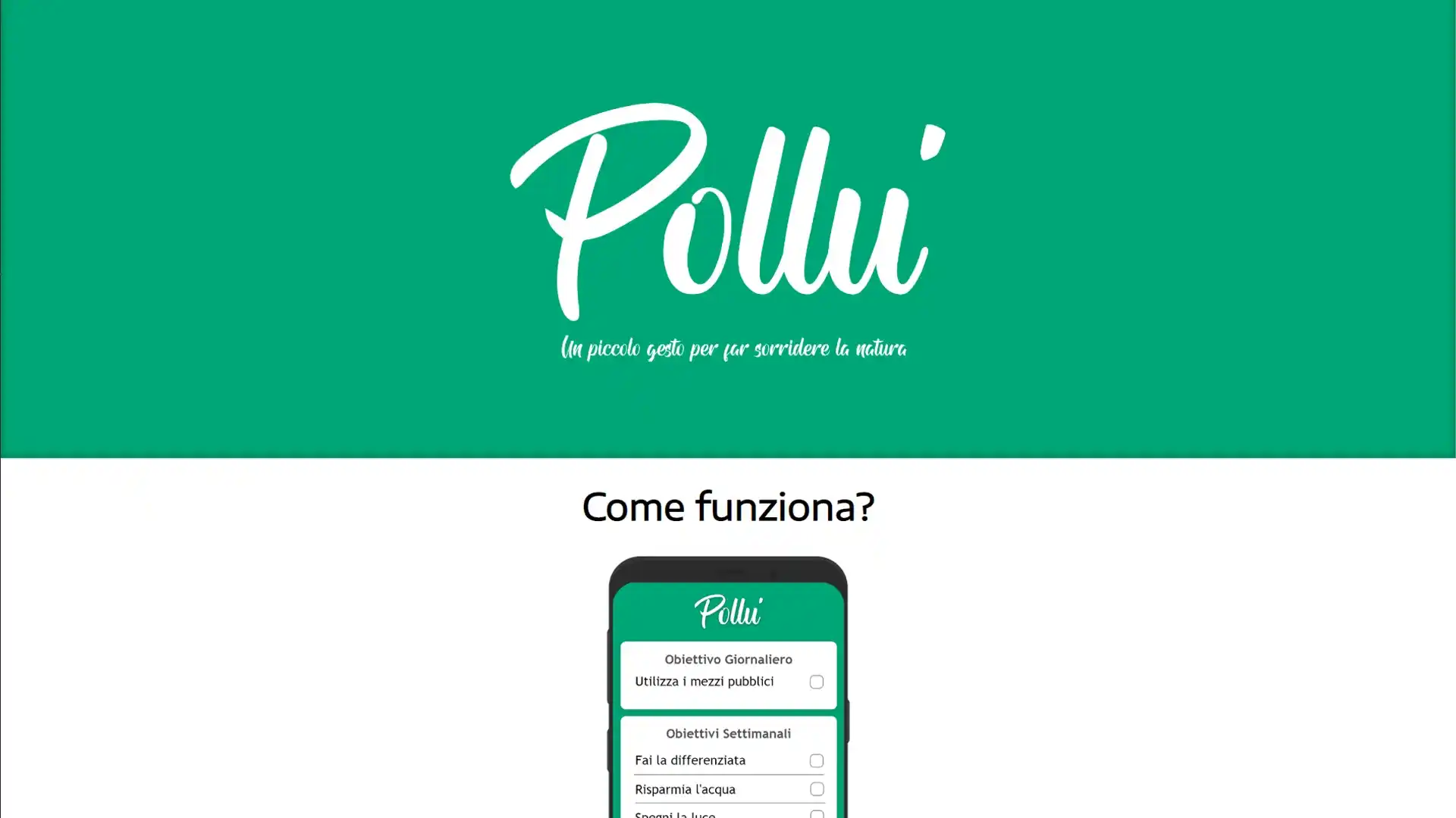 Anteprima del sito web del progetto Pollù presentato al concorso LetsApp di Samsung